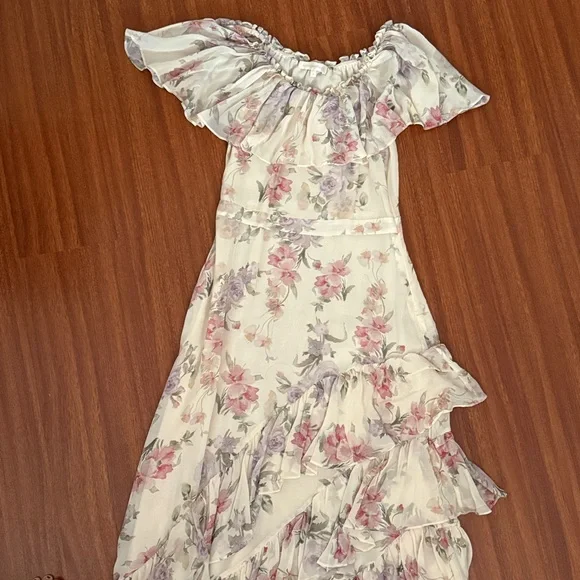 LoveShackFancy Plum maxi tiered off the shoulder silk Dress Size 4 - Picture 7 of 16